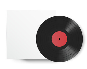 Realistic Vinyl Record with Cover Mockup. Front view
