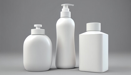 Fototapeta na wymiar Lotion shampoo. Realistic bottle mock up set. Product Mockup set Ai generated image