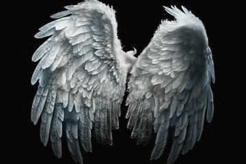 Pair of white angel wings isolated on black background