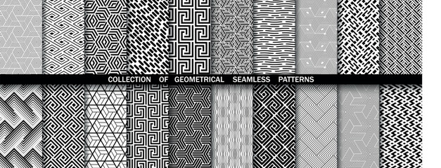 Fototapeta na wymiar Geometric set of seamless black and white patterns. Simpless vector graphics