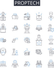 Proptech line icons collection. Property technology, Real estate tech, Proprietary technology, Building technology, Construction technology, Facility management technology, Home tech Generative AI