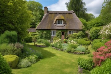 Fototapeta na wymiar old country house and beautiful garden
