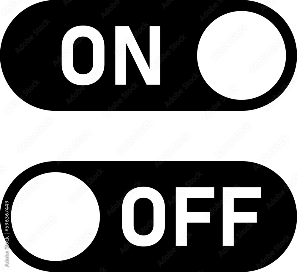 Poster black and white on off switch toggle button slider icon set. vector image.