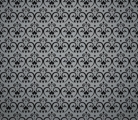 Floral pattern. Vintage wallpaper in the Baroque style. Seamless vector background. Black and gray ornament for fabric, wallpaper, packaging. Ornate Damask flower ornament