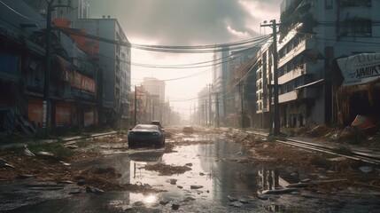 An apocalyptic city devastated by a natural disaster - obrazy, fototapety, plakaty