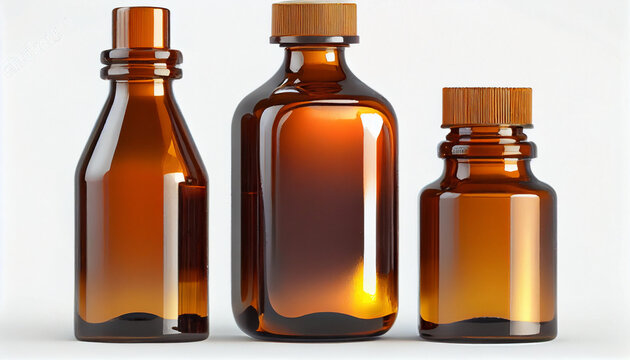 Various amber glass bottles for cosmetics natural  Ai generated image