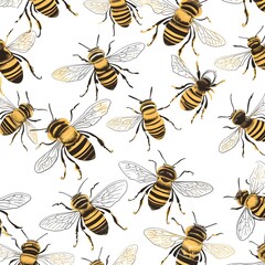 honeybees pattern on white background