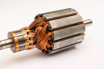 electric engine. copper windings. engine rotor on a white background