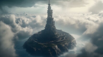 A spirally tower reaching wide up in the sky