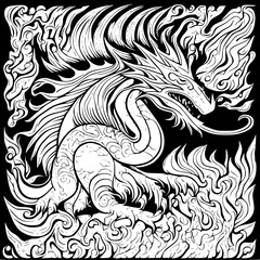 black and white dragon tattoo vector