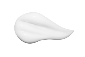 A drop of liquid smeared white cream on a white background. Isolated