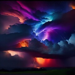 Storm with Neon Colors and Lightning. Generative AI	