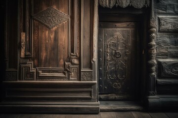 Fototapeta na wymiar Background of antique timber door. Generative AI