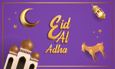 Eid Al Adha Mubarak the celebration of Muslim community festival background design.Vector Illustration. Purple background.