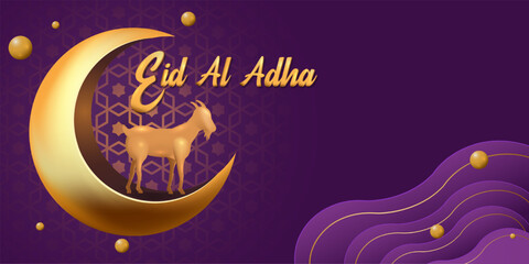 Eid Al Adha Mubarak the celebration of Muslim community festival background design.Vector Illustration. Purple background.