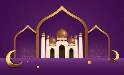 Eid Al Adha Mubarak the celebration of Muslim community festival background design.Vector Illustration. Purple background.