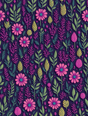 seamless patterns of flowers and trees rain Generative AI
