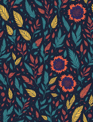 seamless flower and leaf patterns rainbow Generative AI