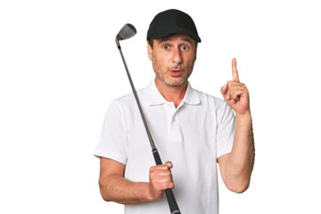 Middle aged golfer man having some great idea, concept of creativity.
