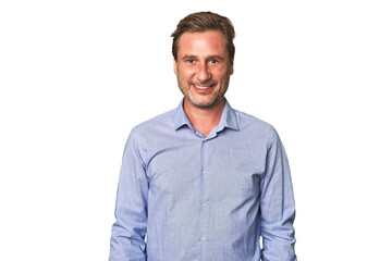 A middle-aged man smiling to front isolated