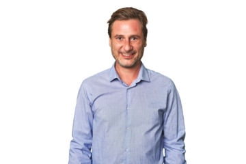 A middle-aged man smiling to front isolated