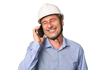 Mid-aged architect on call isolated