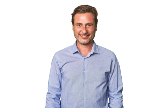 A middle-aged man smiling to front isolated