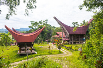 traditional houses of tana toraja in rantepao, indonesia