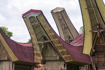 traditional houses of tana toraja in rantepao, indonesia