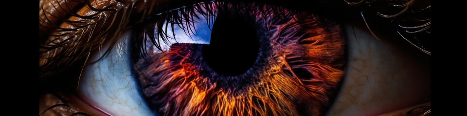 An extreme close - up of the iris of an eye revealing the intricate texture and colors of this fascinating feature, concept of Microscopic details, created with Generative AI technology