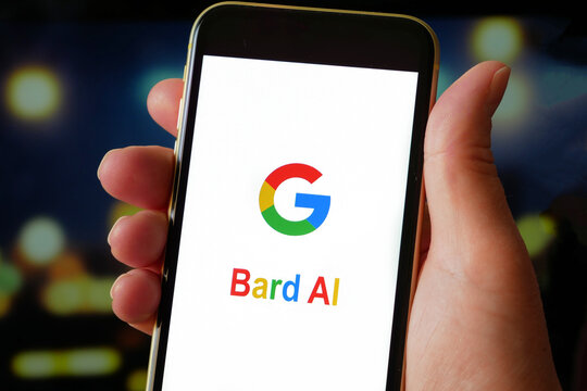 Kiev, Ukraine - 04/24/2023: Google Bard AI chatbot technology on smartphone, Google launched new Artificial intelligence chatbot Bard