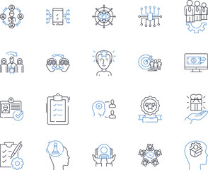 Marketing outreach line icons collection. Engagement, Promotion, Awareness, Campaign, Influence, Prospecting, Nerking vector and linear illustration. Exposure,Branding,Lead generation Generative AI