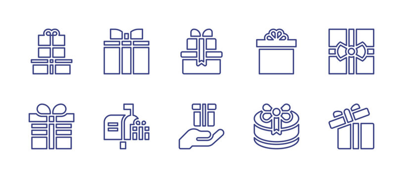 Boxing day line icon set. Editable stroke. Vector illustration. Containing presents, gift, gift box, mailbox, open box.