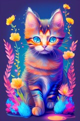 photorealistic, detailed drawing face tiny cat, flower splash, digital painting - generative ai