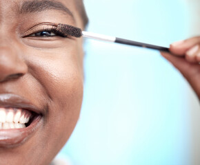 I love long lashes. Closeup portrait of an attractive young woman applying mascara in the bathroom...