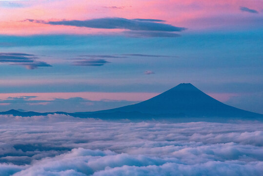 紫に染まる富士　日本の山