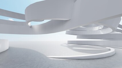 Abstract architecture background curved building 3d render