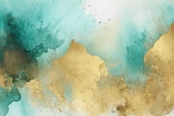 Wave shaped abstract watercolor or pastel gradient in gold and turquoise - Generative AI