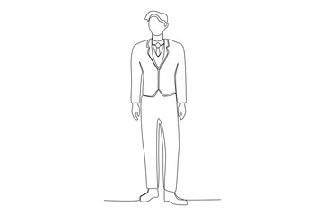 A male model at a fashion show. Fashion show one-line drawing