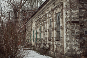 Beautiful facade of an old house in a provincial town.