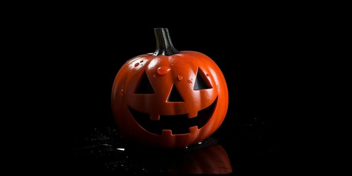 Real Jack O Lantern for halloween on black background - generative ai