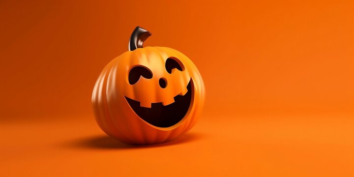 Real Jack O Lantern for halloween on orange background - generative ai
