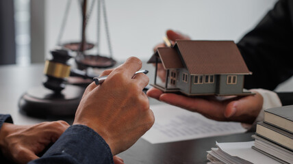 Fototapeta premium judge and justice lawyer Businessman in suit or lawyer working on documents Law, advice and justice.