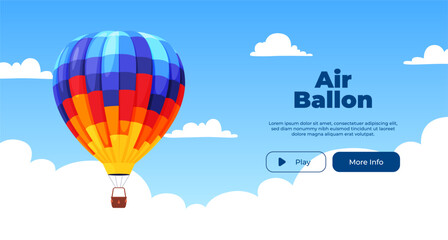 Obraz premium Banner hot air balloon on the background of the sky with clouds. Vector illustration