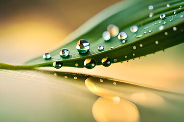 Closeup shot of a water droplet on a green leaf