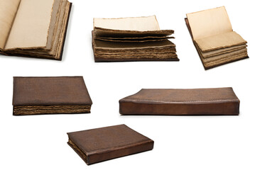 An open empty old notebook isolated on a white background.