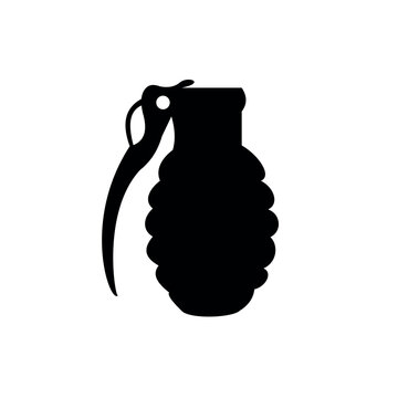 Black outline of a military grenade isolated on a white background. Military grenade icon. Weapon