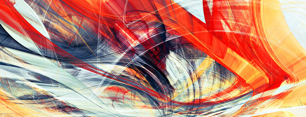 Abstract future background. Red, grey and yellow color banner. Fractal artwork for creative graphic design