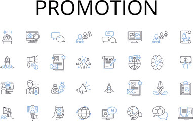 Promotion line icons collection. Advertisement, Marketing, Publicity, Exposure, Advancement, Propagation, Advocacy vector and linear illustration. Boost,Push,Branding outline signs set Generative AI