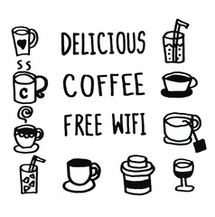 Collection of Coffee Doodle Art Hand drawn , Coffee Shop Decoration